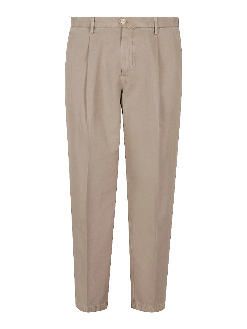 Pleated cotton-blend trousers