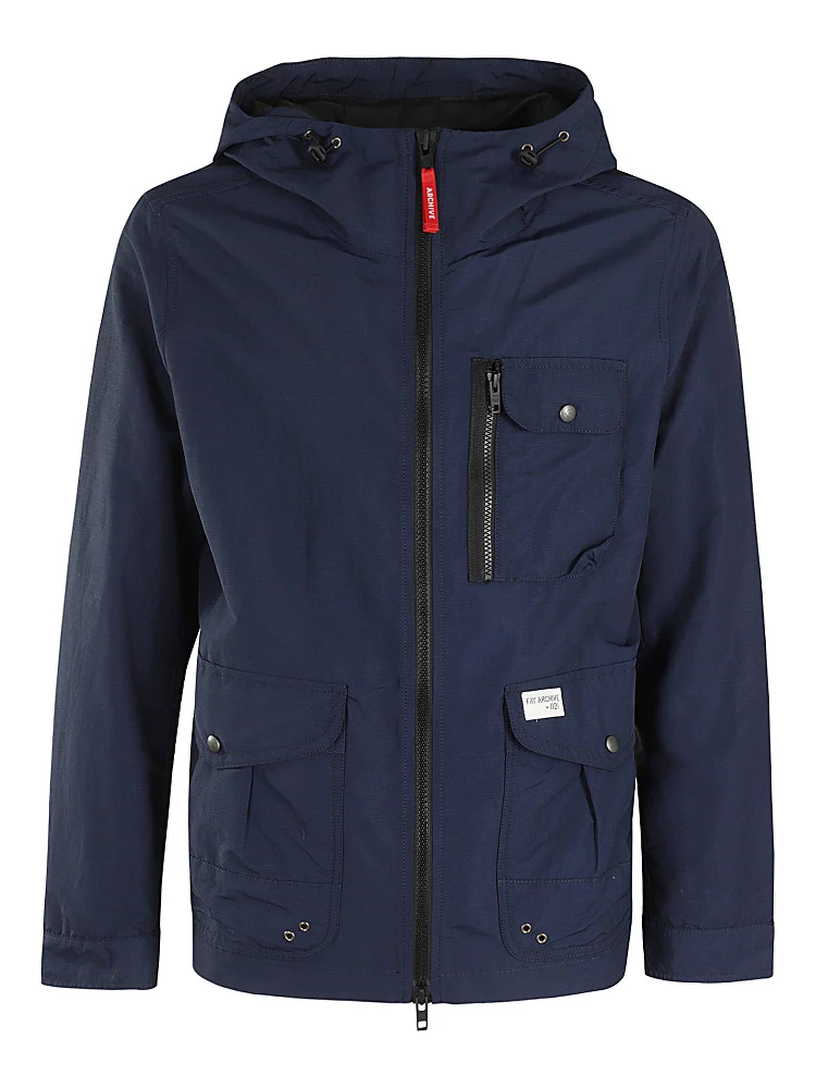 zip-up hooded windbreaker