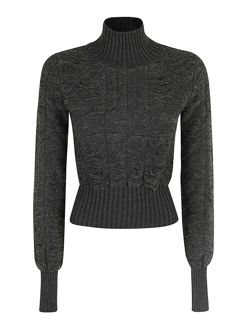 high-neck distressed jumper