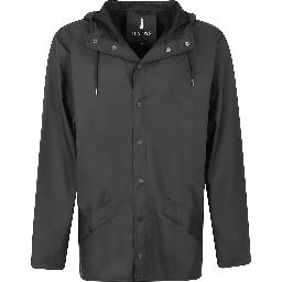 press-stud hooded raincoat