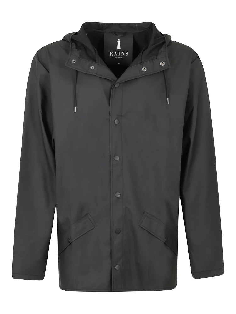 press-stud hooded raincoat