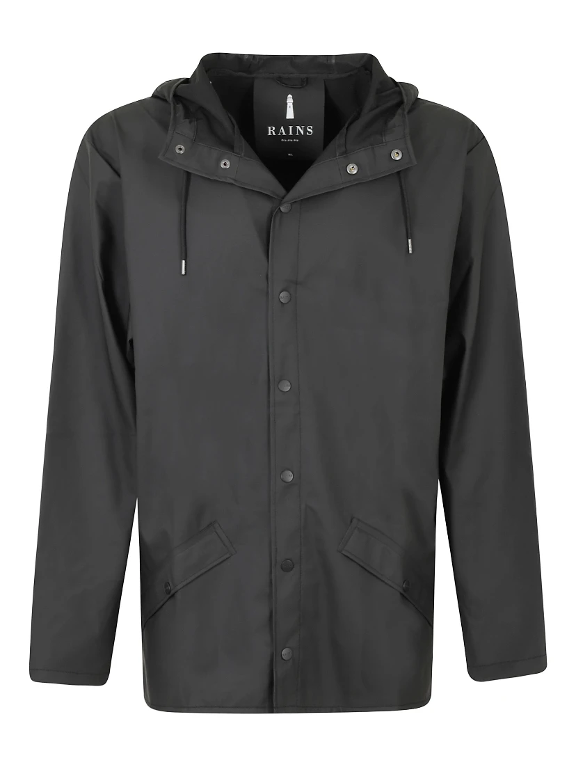 press-stud hooded raincoat