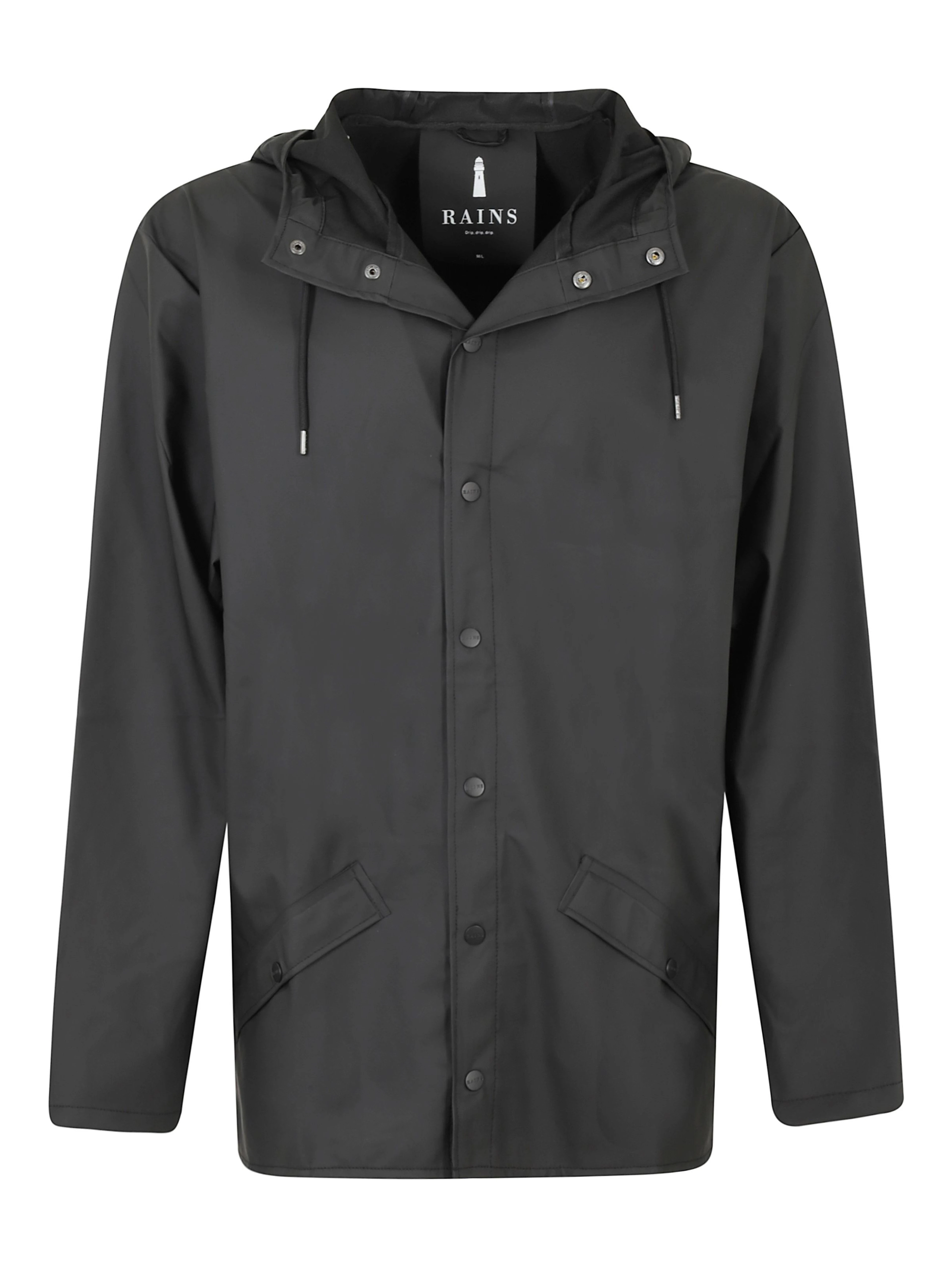 press-stud hooded raincoat