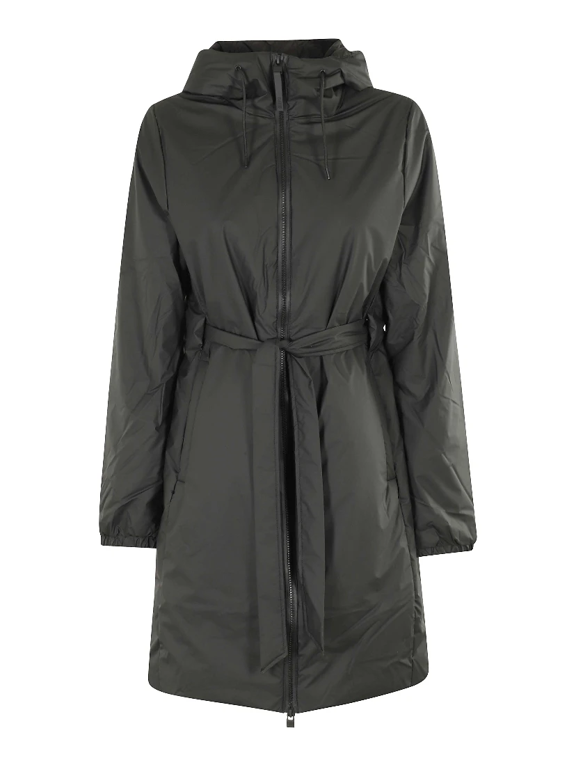 hooded belted coat