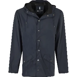 press-stud hooded raincoat