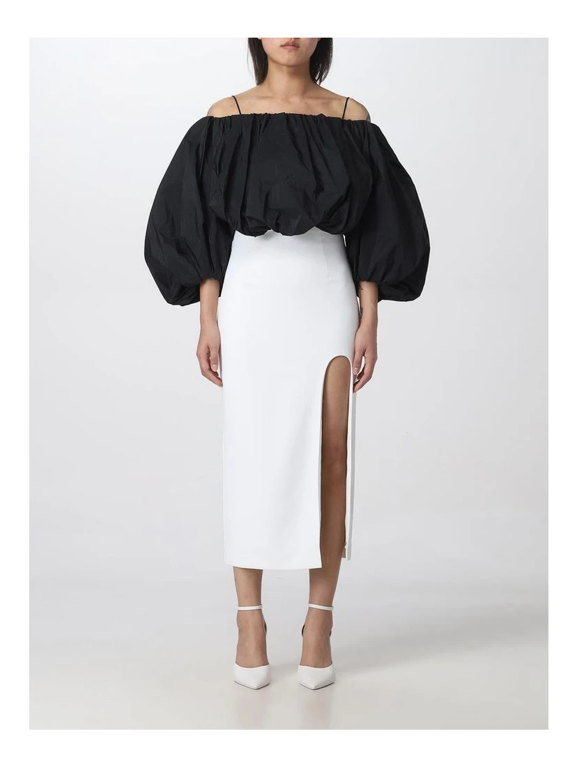 White Polyester Midi Skirt