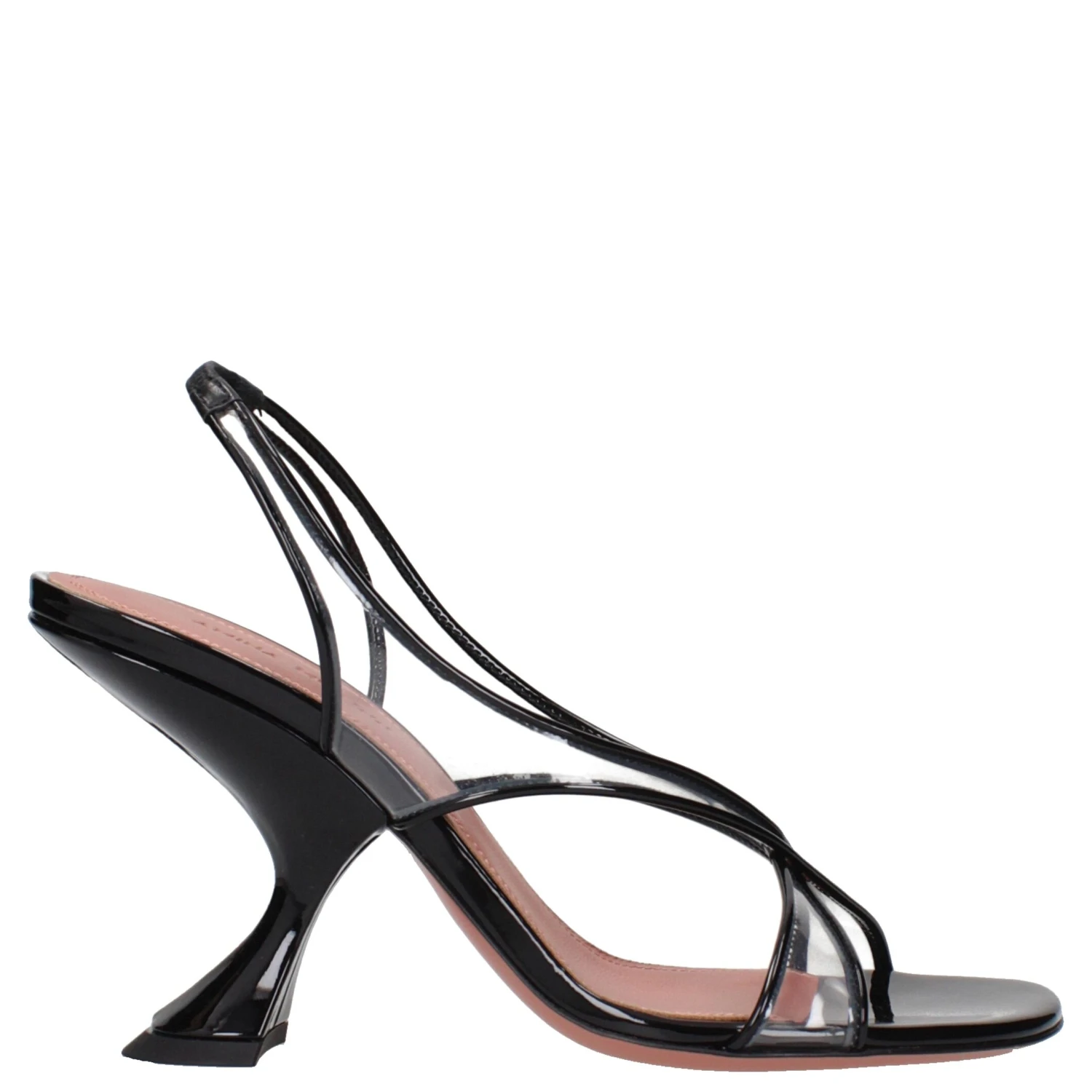 Black Leather Stiletto Heel Sandals