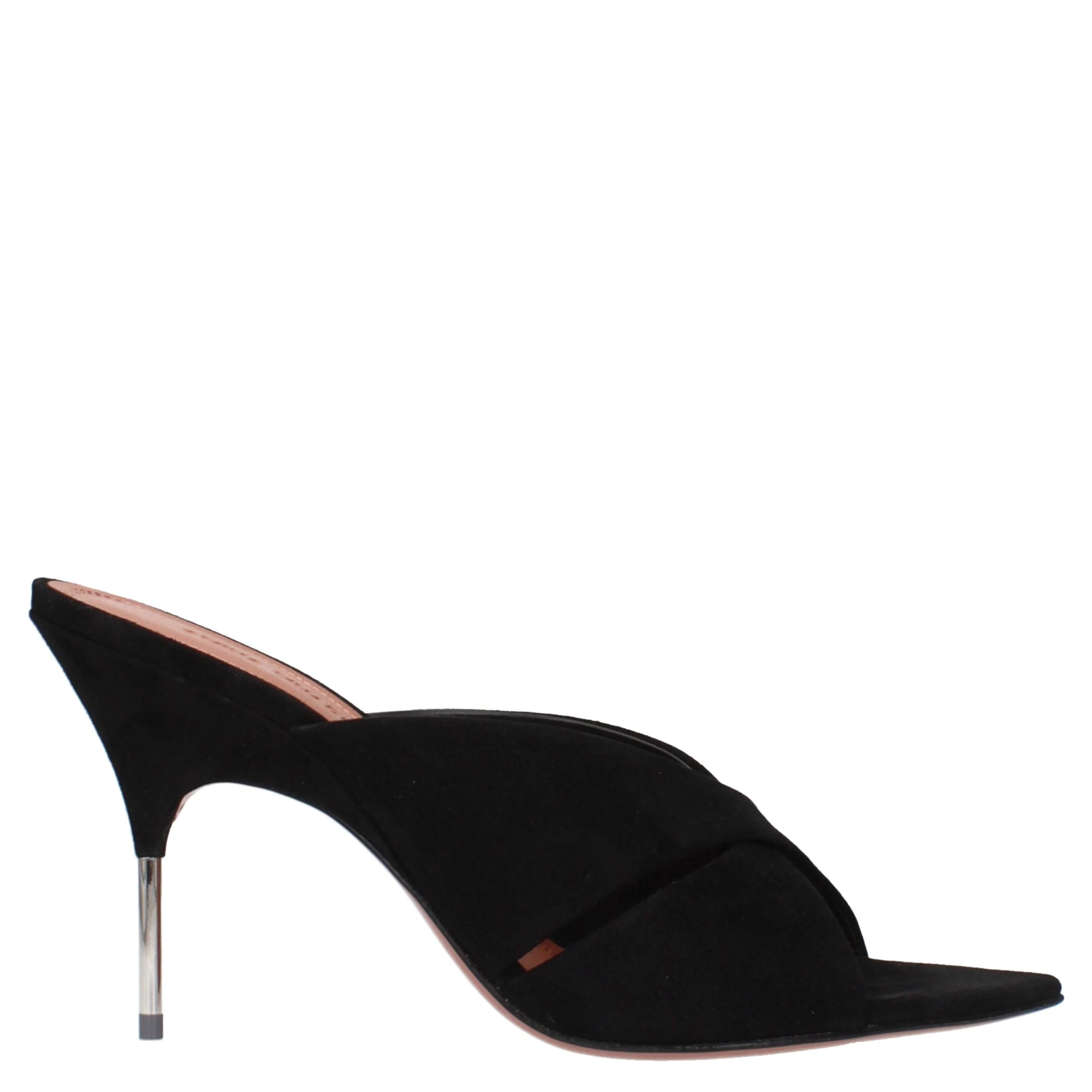 Black Leather Stiletto Heel Sandals