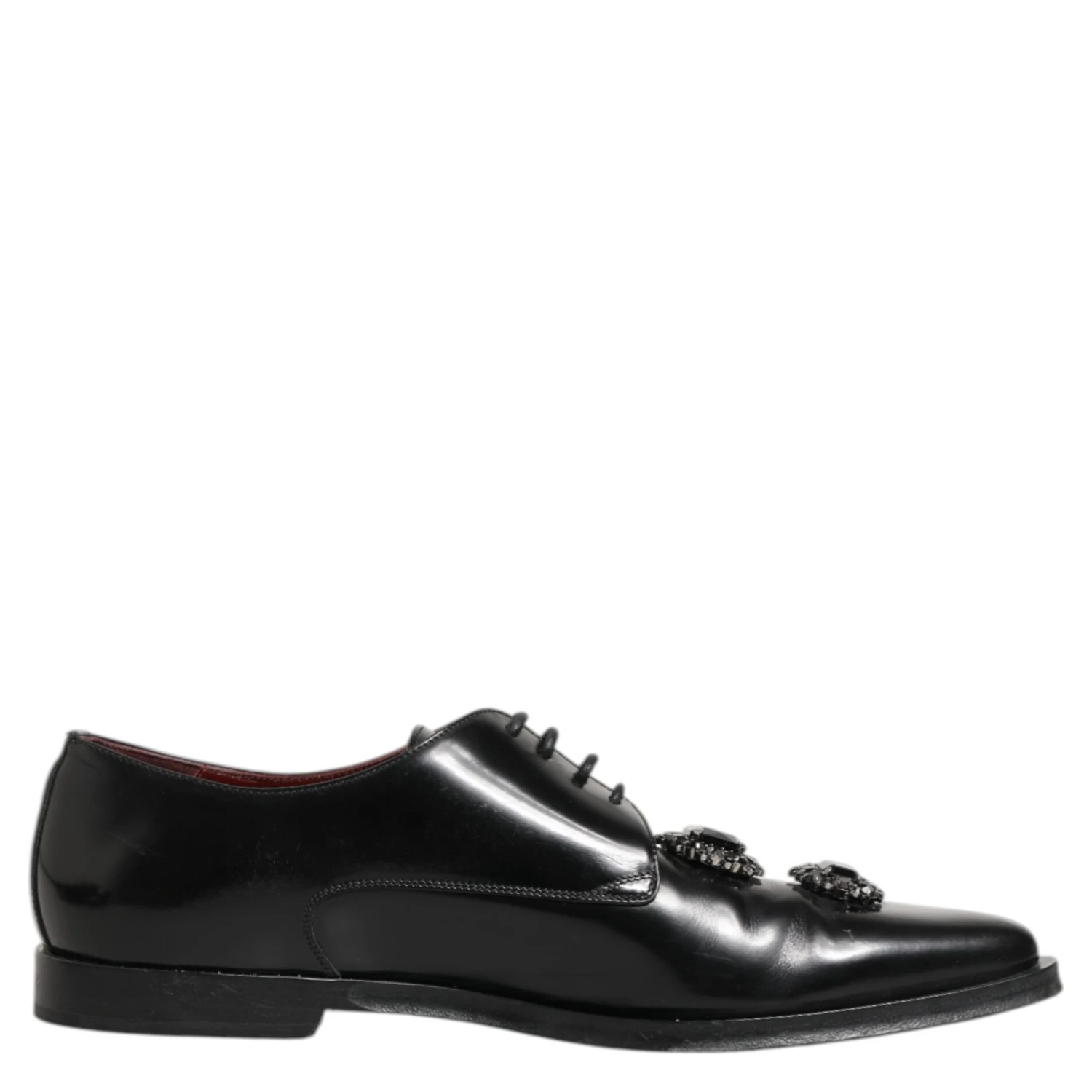 Black Leather Jeweled Crystals Derby Shoes
