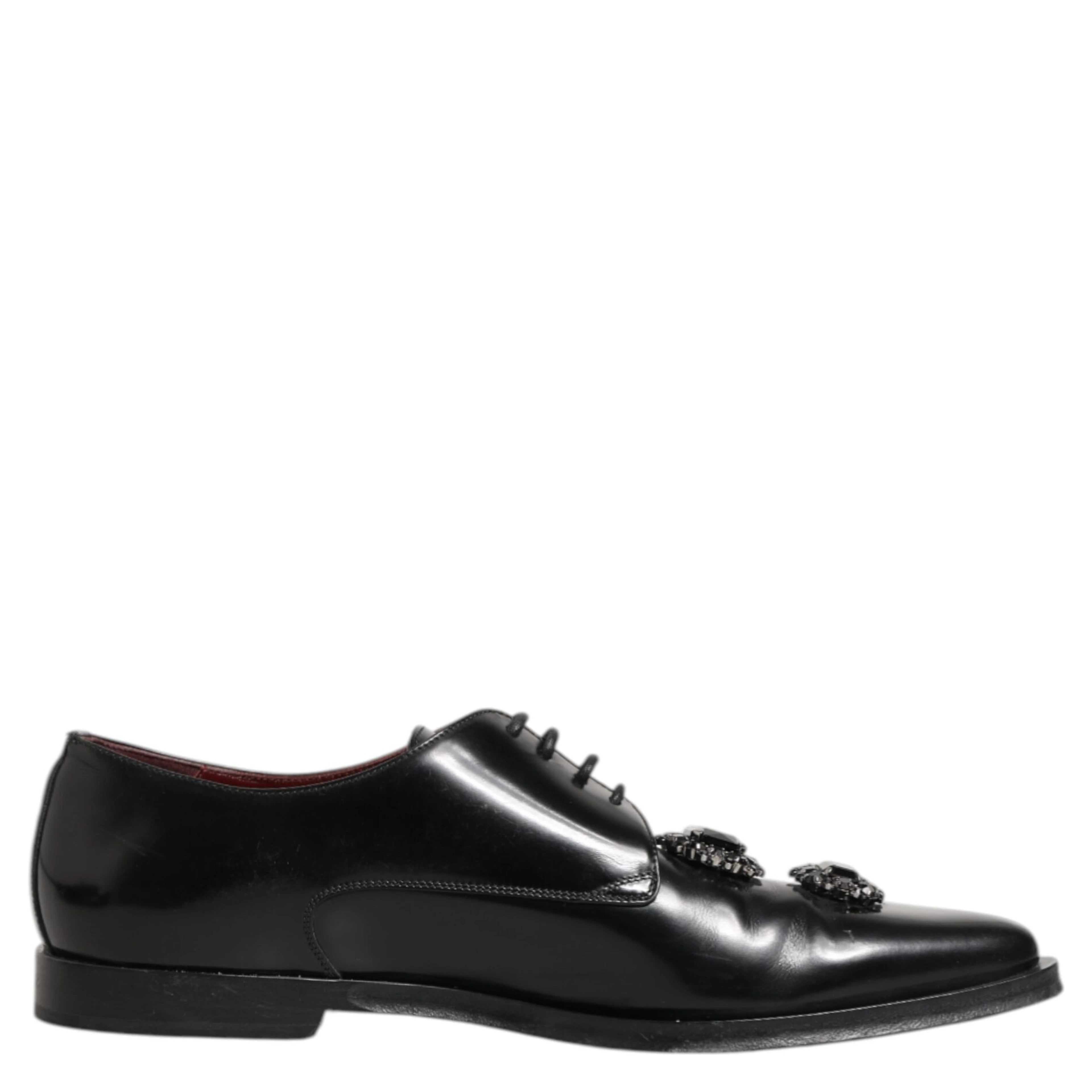 Black Leather Jeweled Crystals Derby Shoes