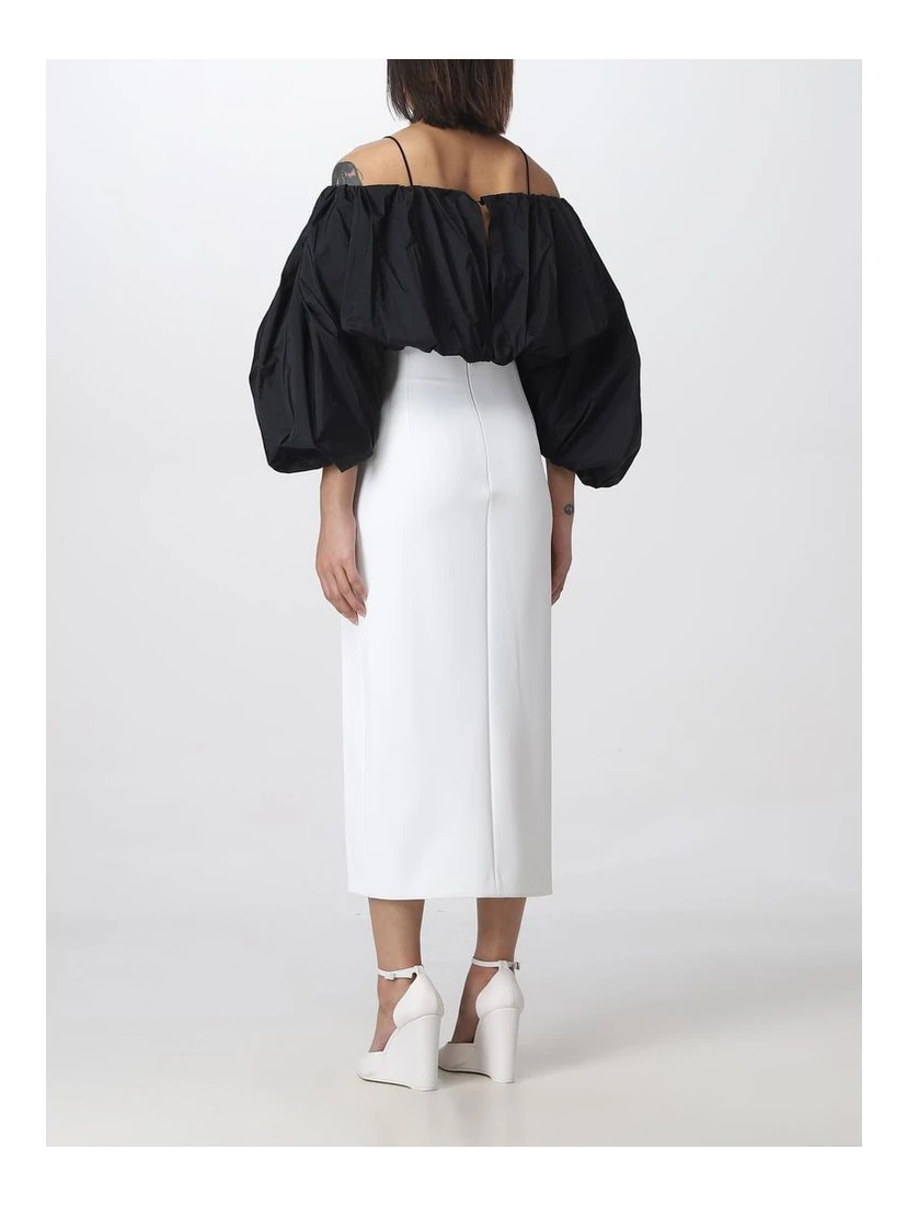 White Polyester Midi Skirt