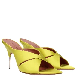 Green Satin Stiletto Heel Sandals