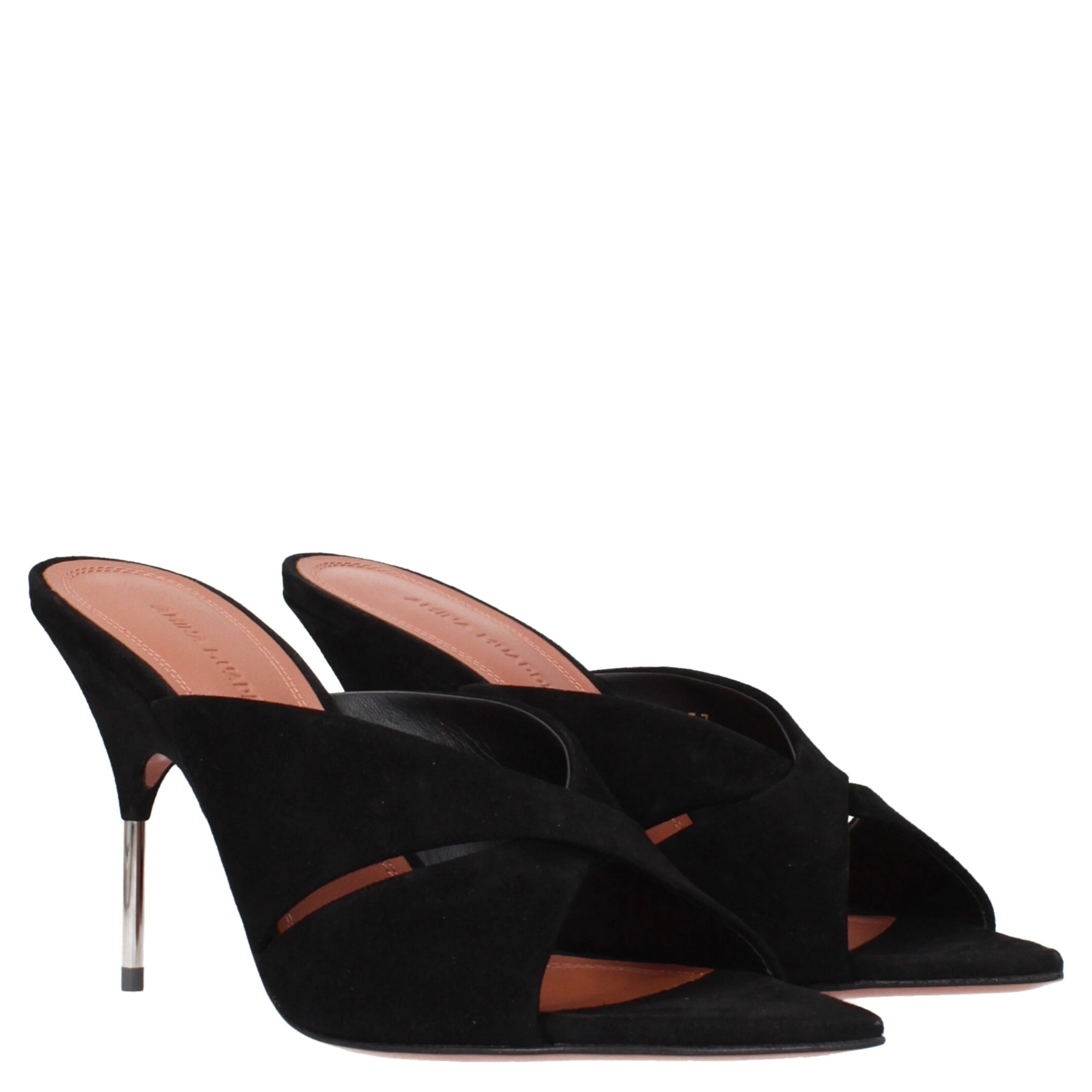 Black Leather Stiletto Heel Sandals