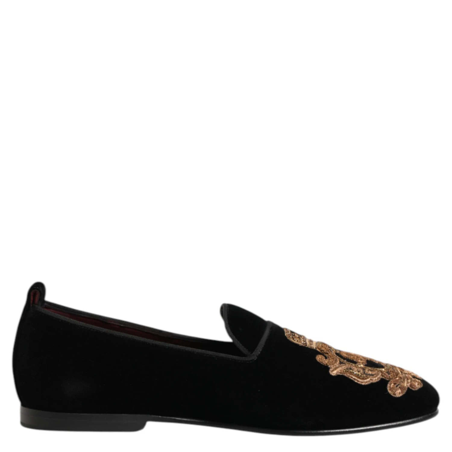 Black Velvet Gold Crown Mens Loafers Shoes