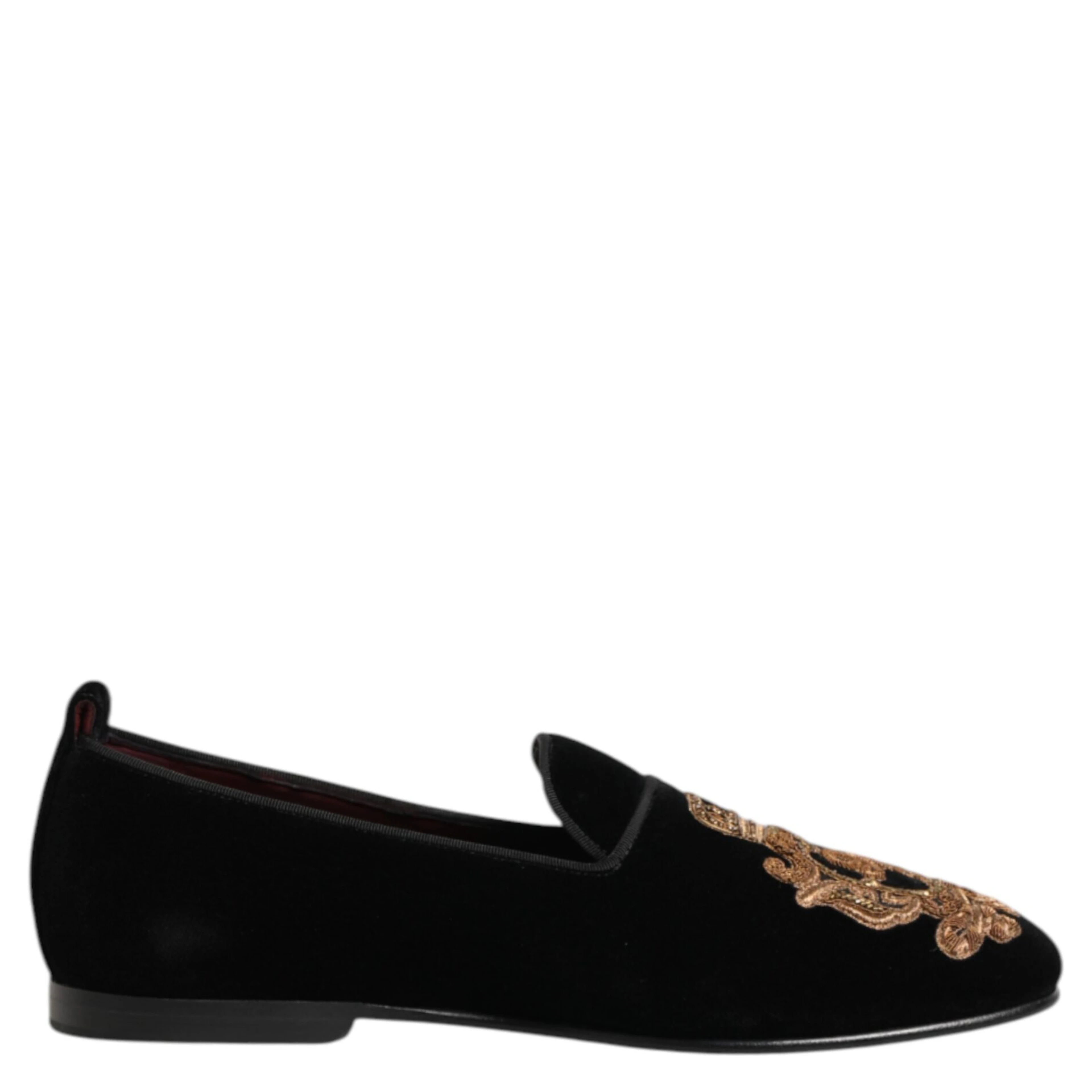 Black Velvet Gold Crown Mens Loafers Shoes