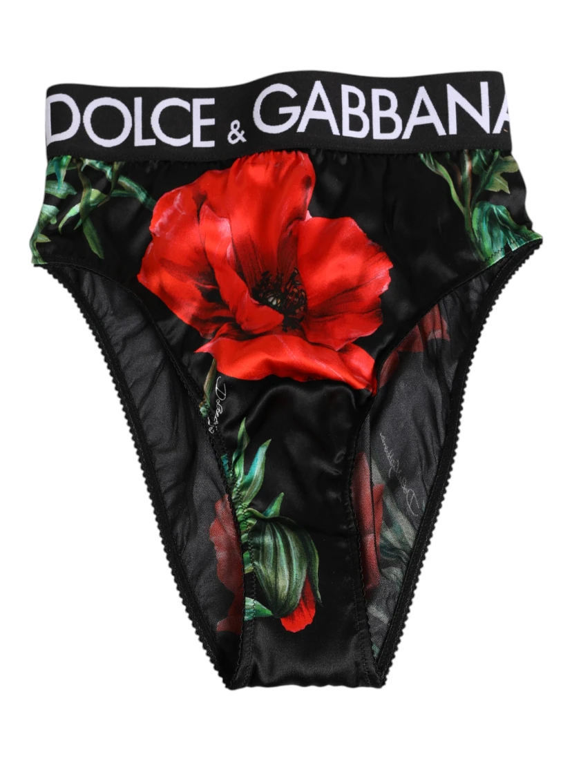 Black Floral Silk High Waist Panty Underwear
