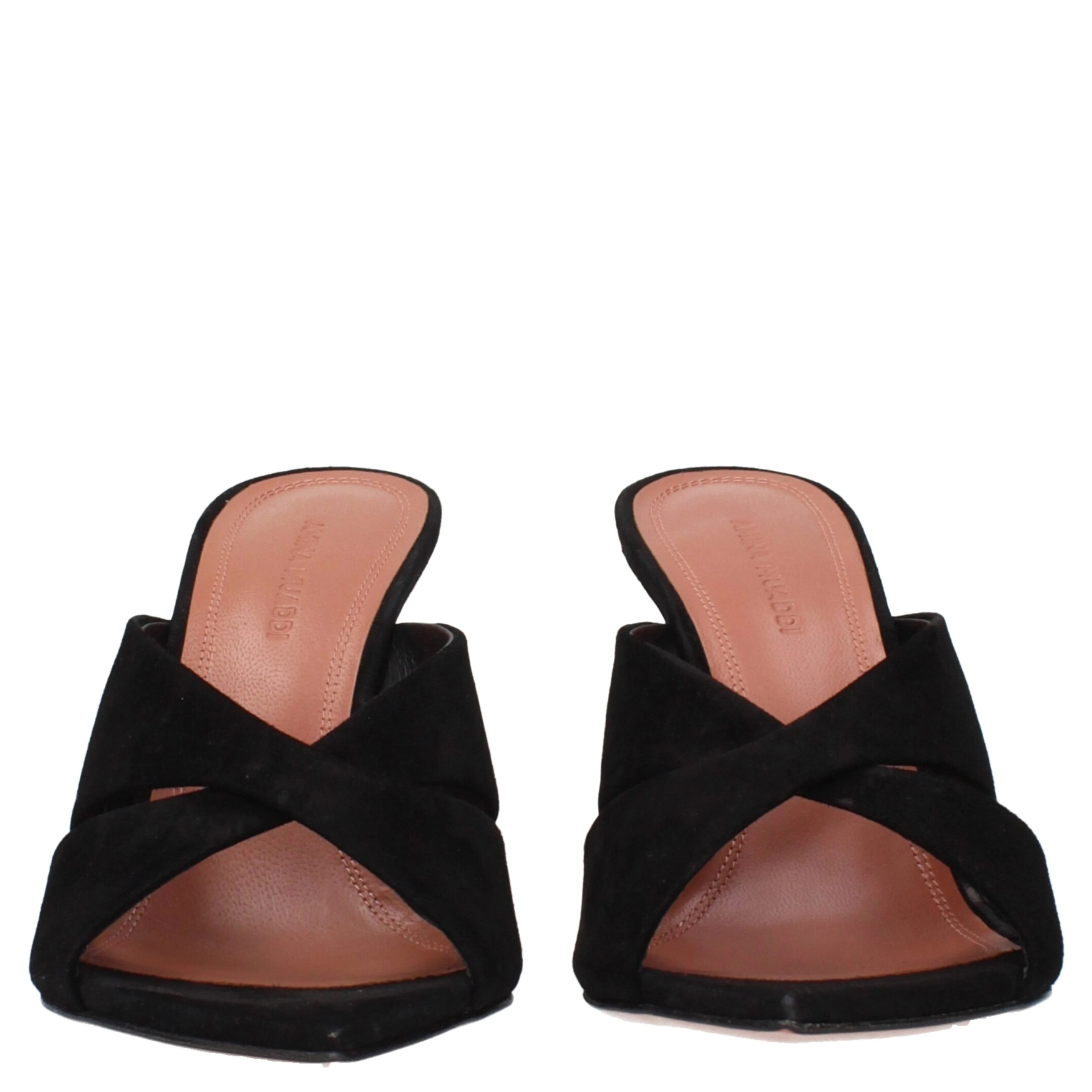Black Leather Stiletto Heel Sandals