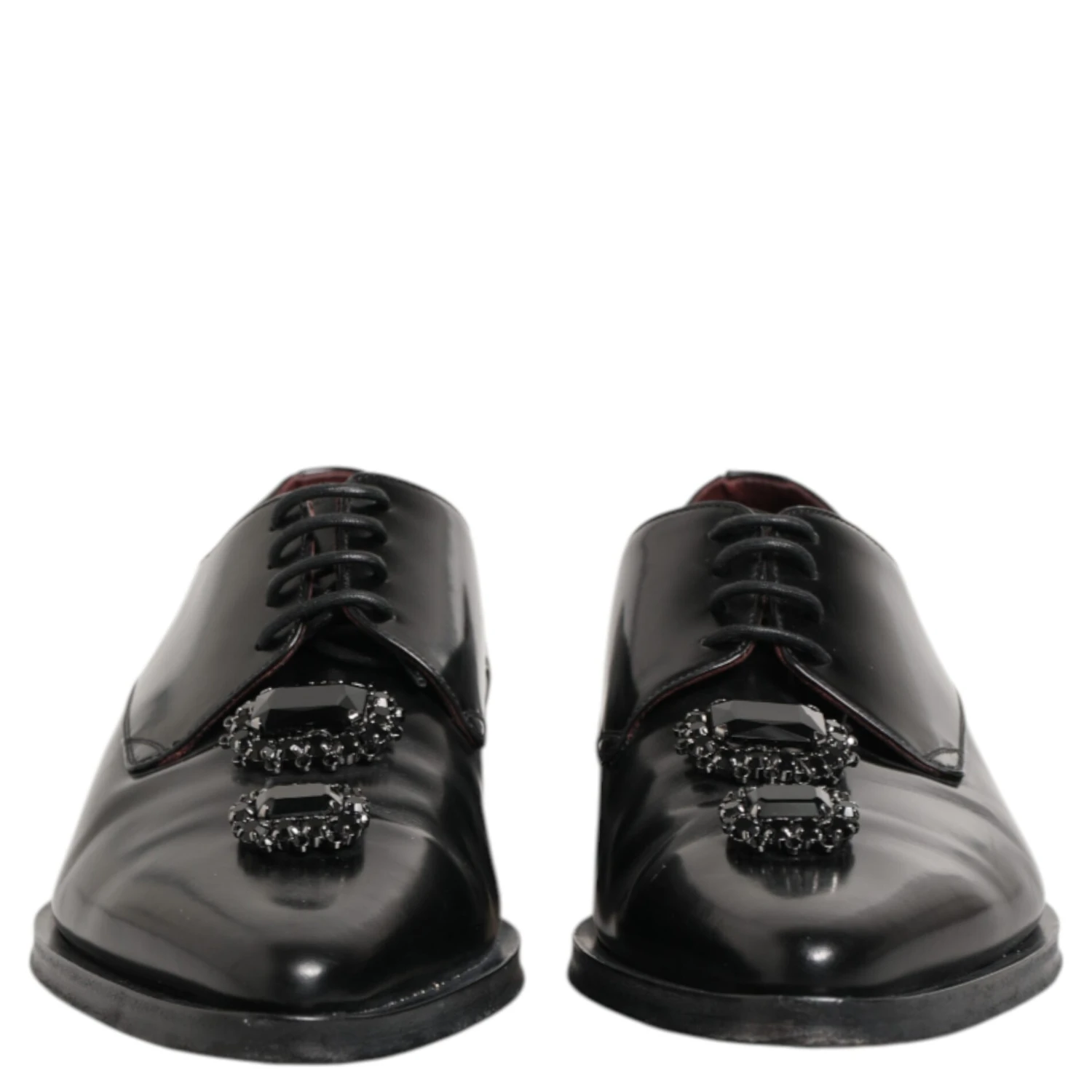 Black Leather Jeweled Crystals Derby Shoes