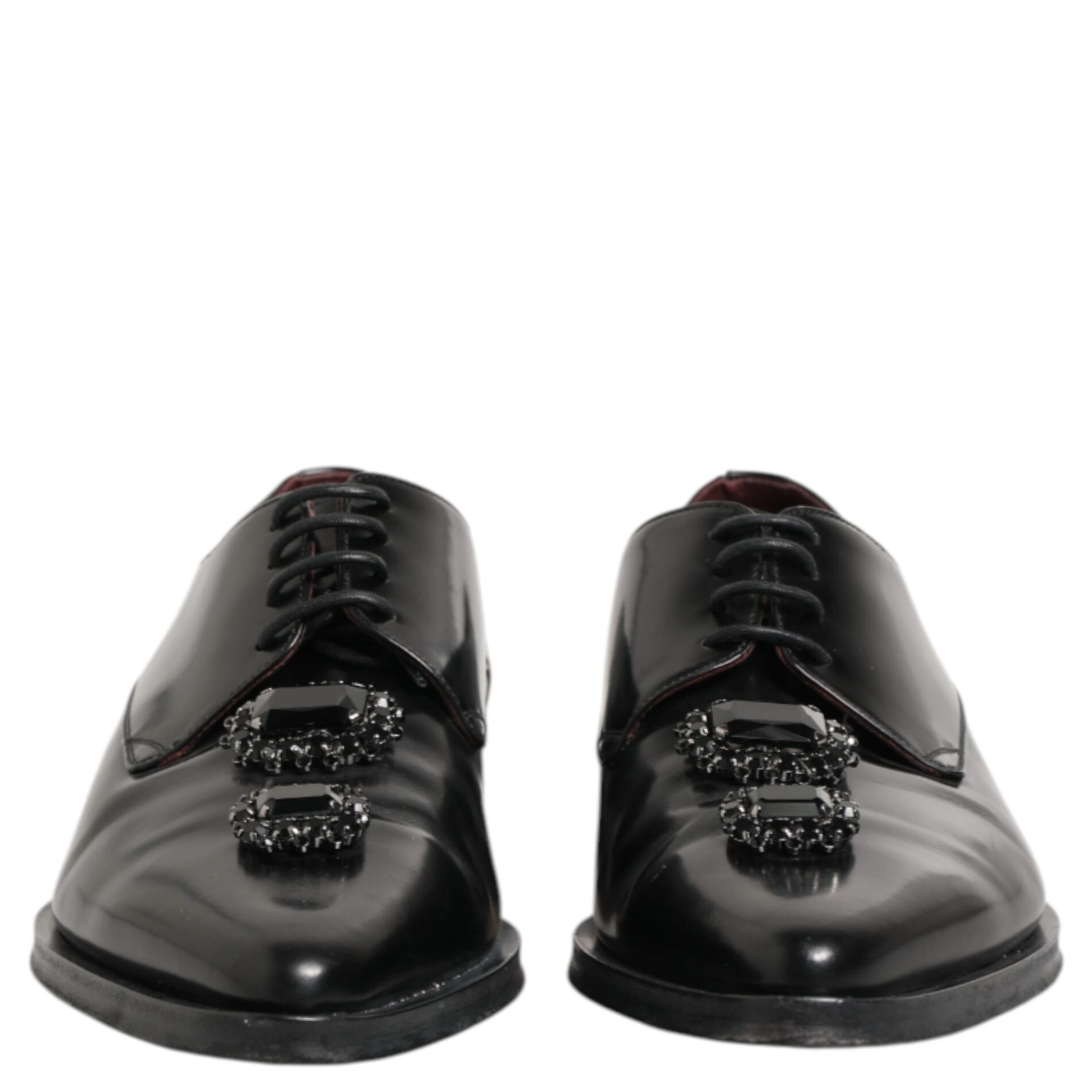 Black Leather Jeweled Crystals Derby Shoes