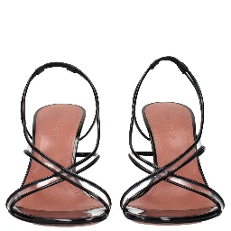 Black Leather Stiletto Heel Sandals