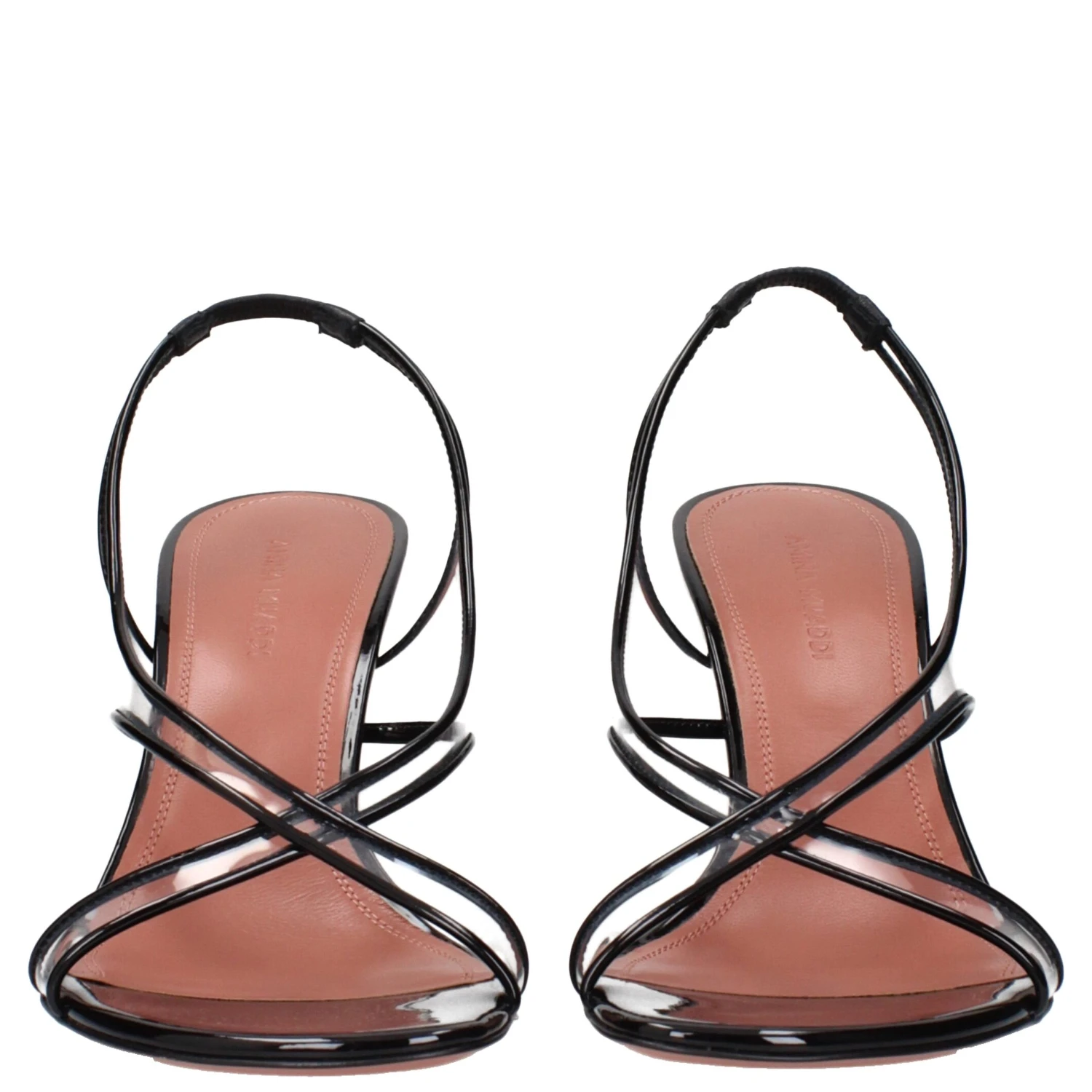 Black Leather Stiletto Heel Sandals