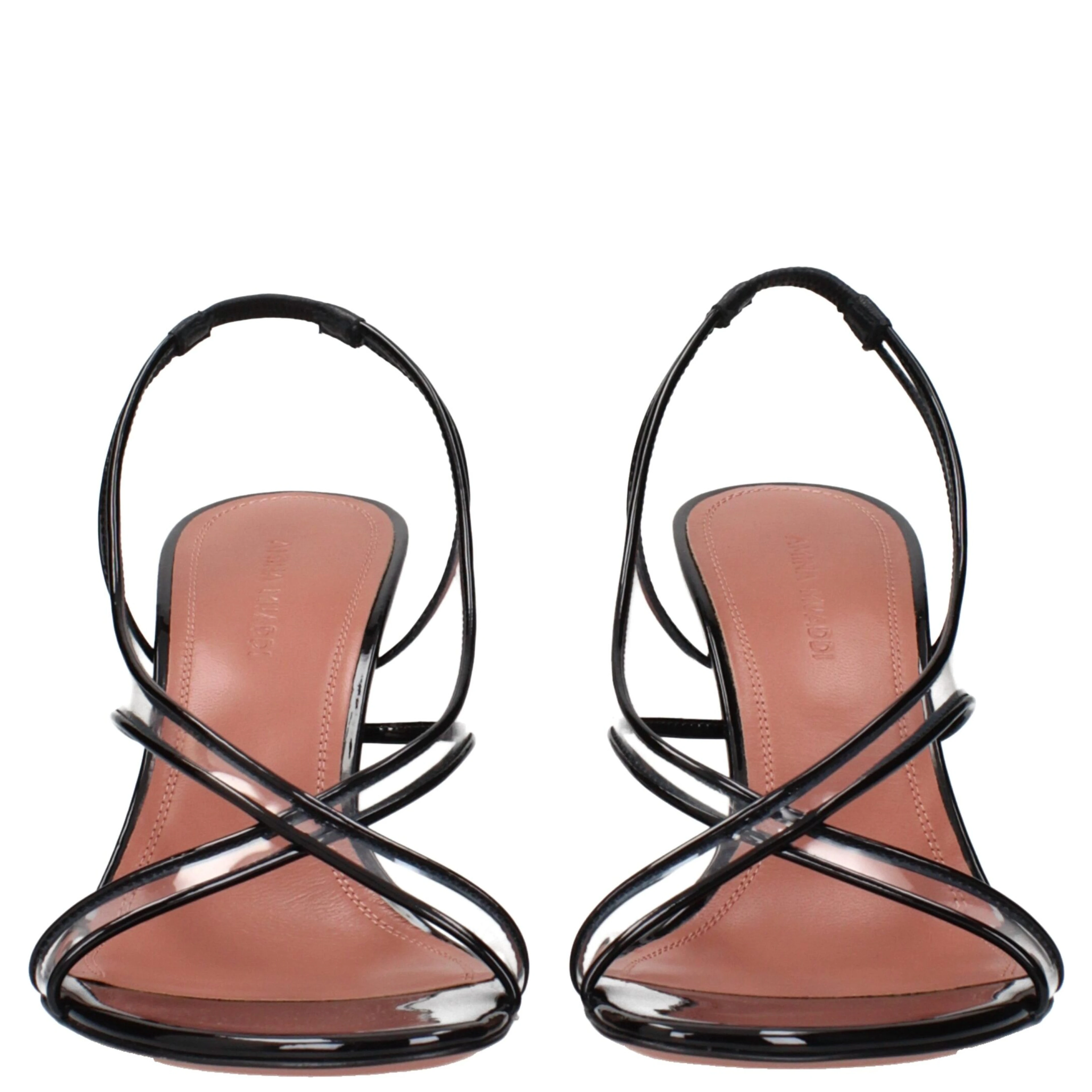 Black Leather Stiletto Heel Sandals
