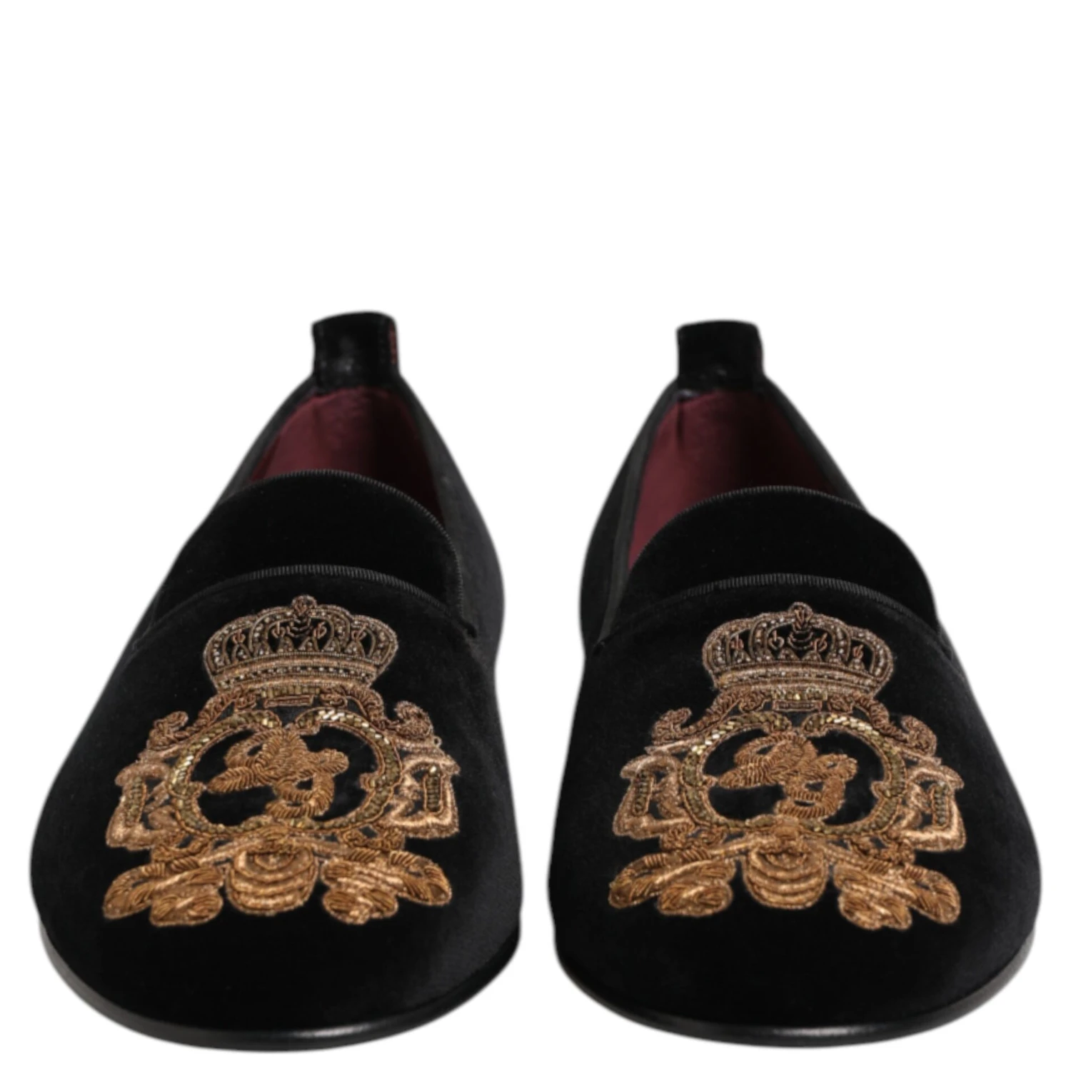 Black Velvet Gold Crown Mens Loafers Shoes