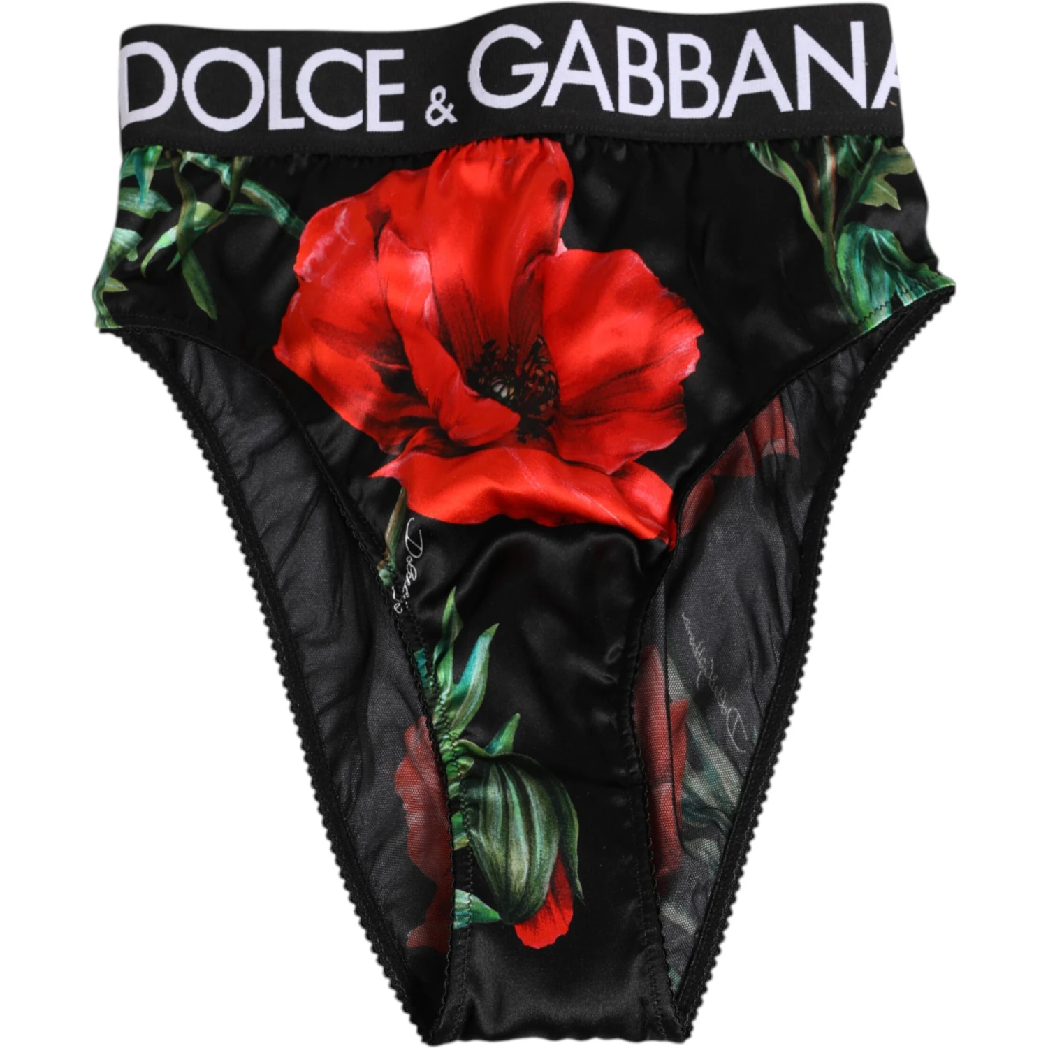 Black Floral Silk High Waist Panty Underwear
