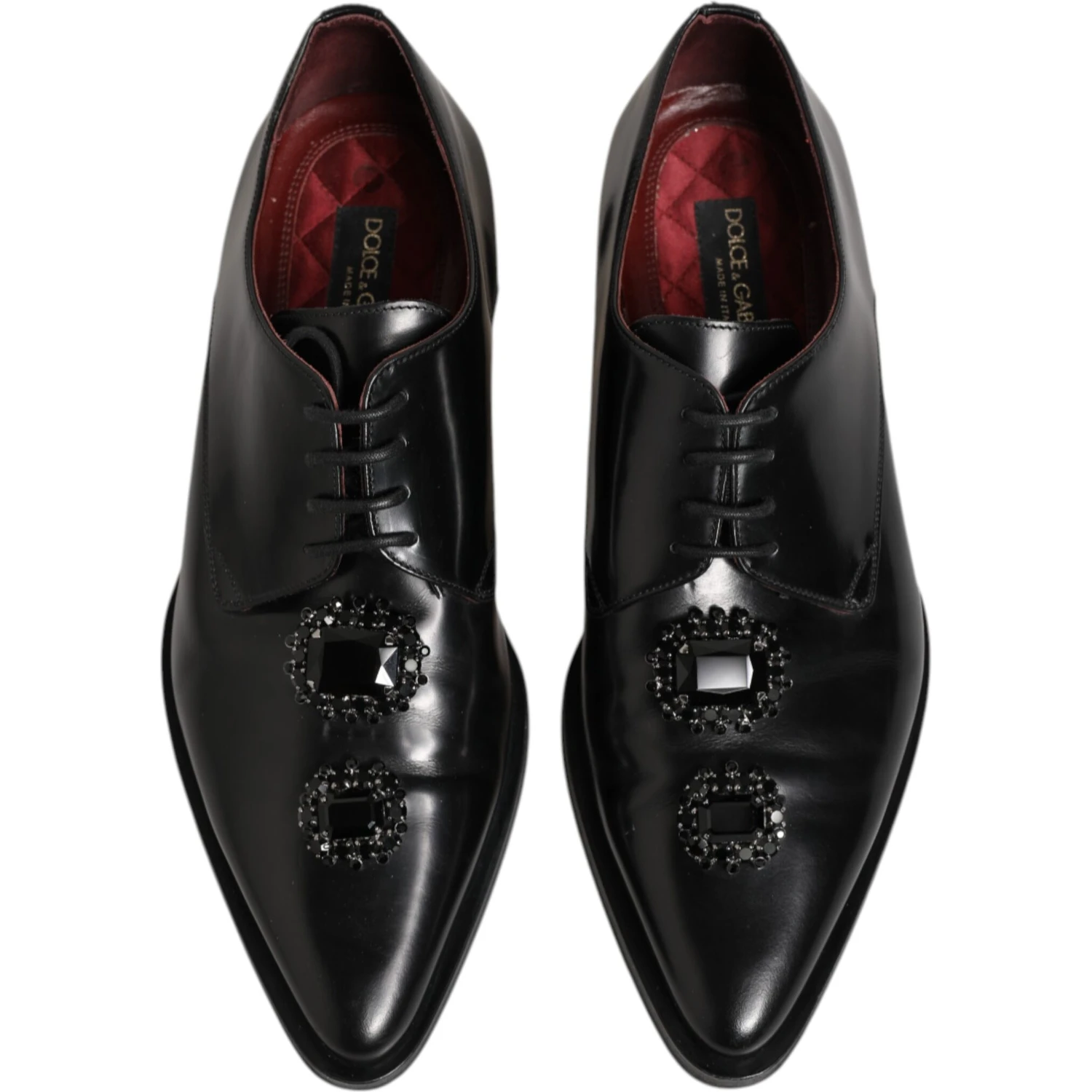 Black Leather Jeweled Crystals Derby Shoes