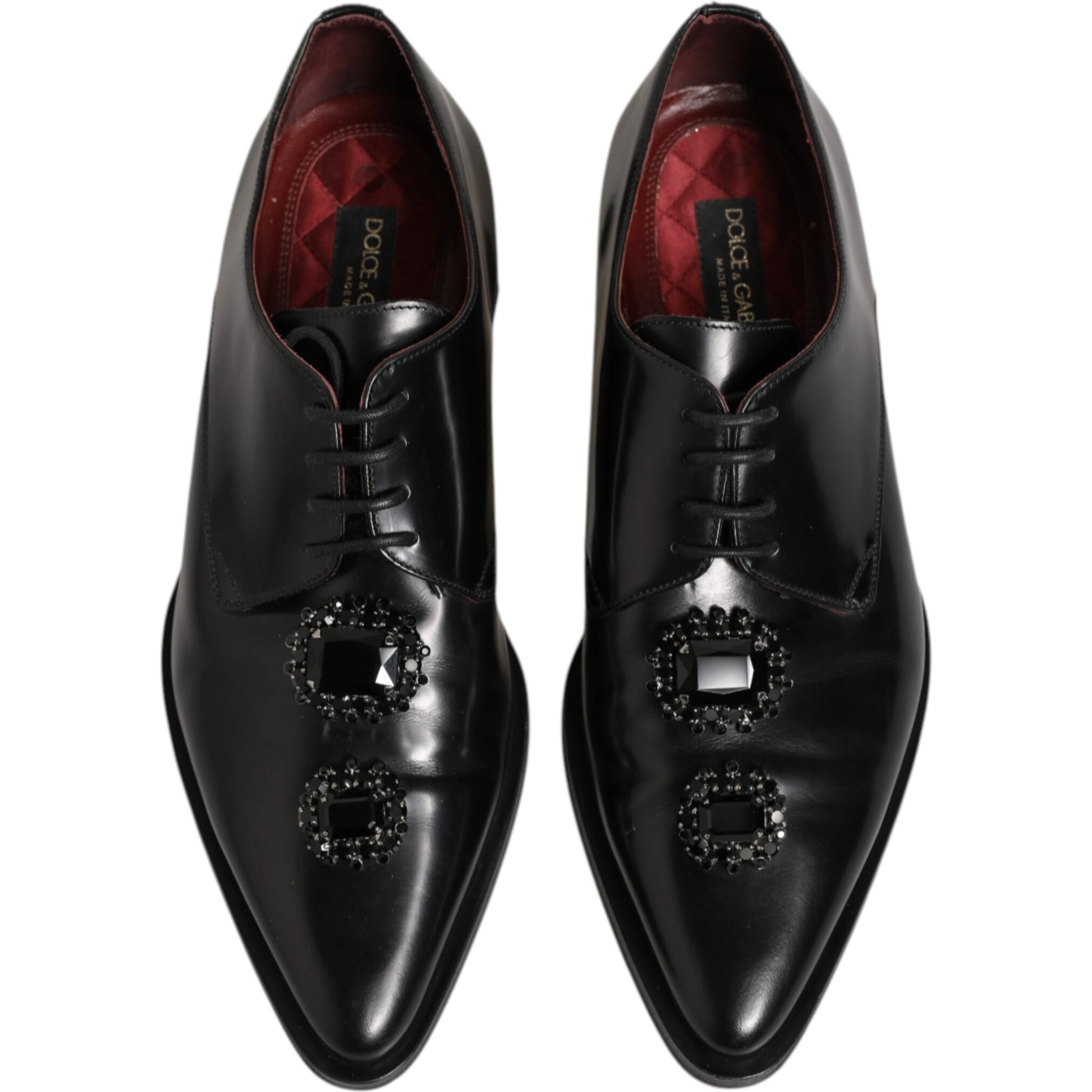 Black Leather Jeweled Crystals Derby Shoes