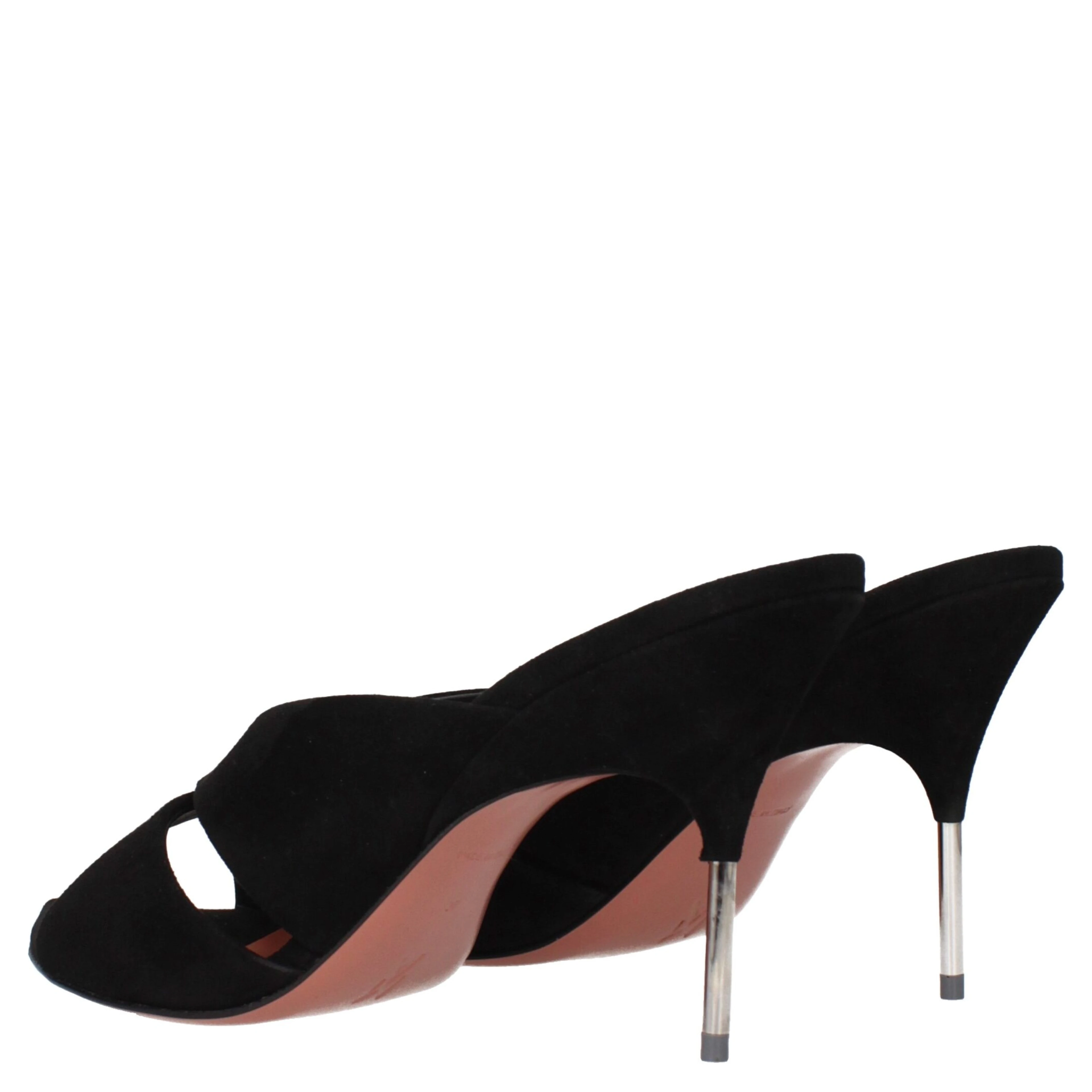 Black Leather Stiletto Heel Sandals