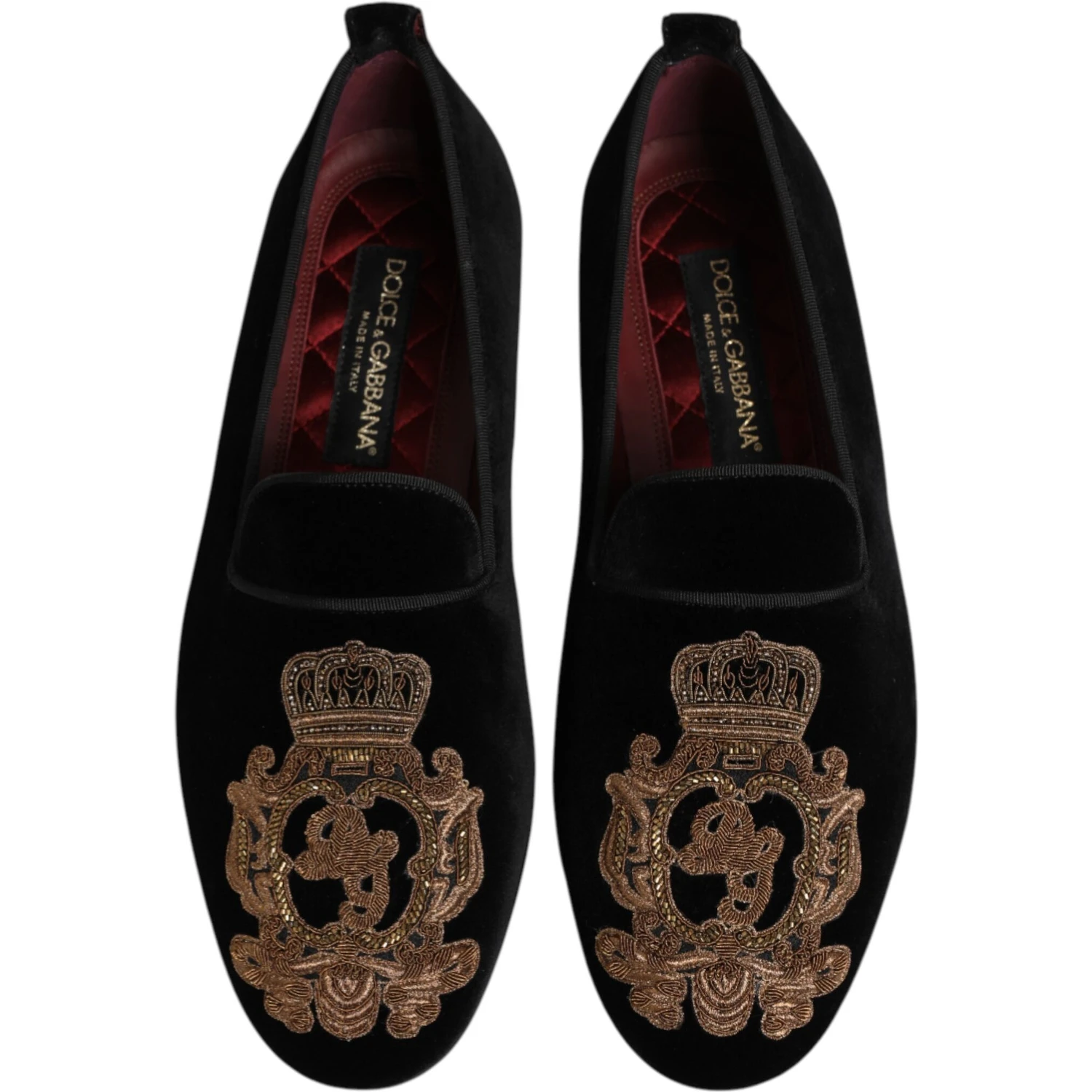 Black Velvet Gold Crown Mens Loafers Shoes