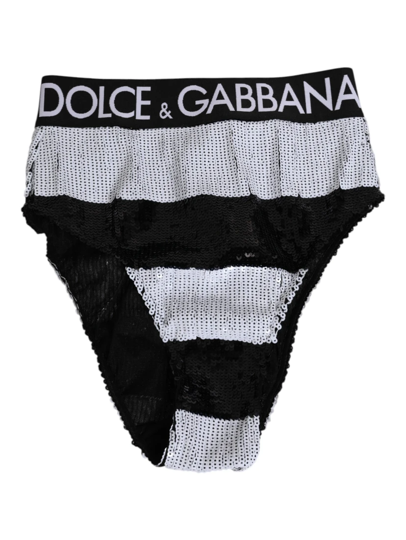 Black White Sequin High Waist Panty Underwear
