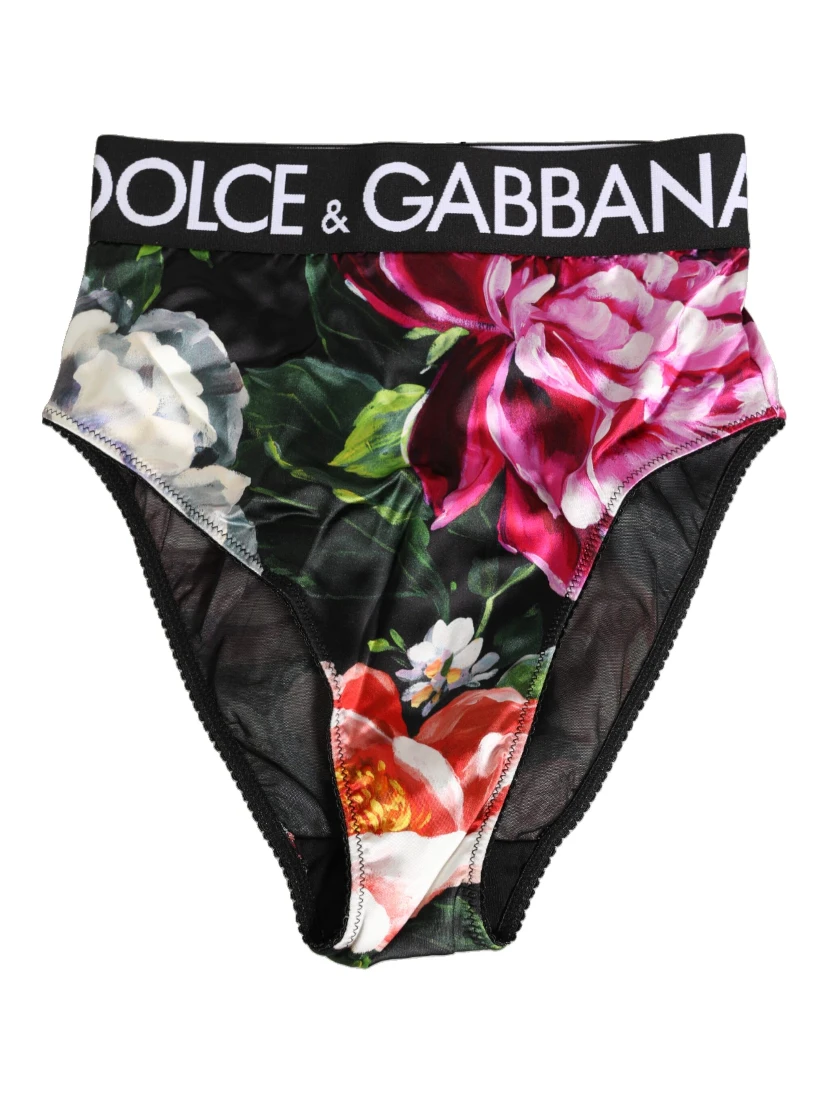 Black Floral Print High Waist Panty  Underwear