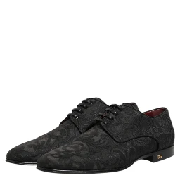 Black Brocade Lace Up Derby Men Dress Shoes