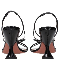 Black Leather Stiletto Heel Sandals