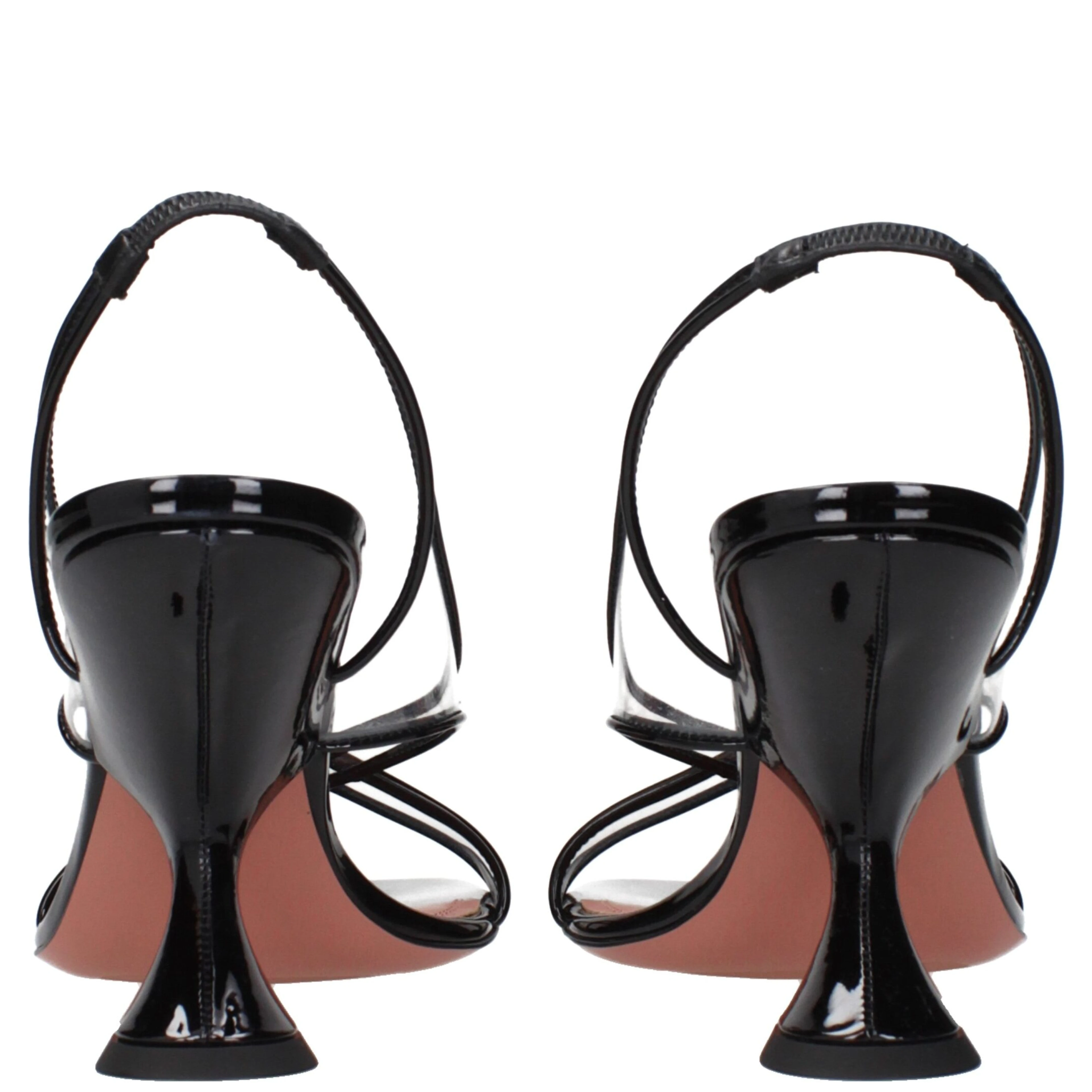 Black Leather Stiletto Heel Sandals
