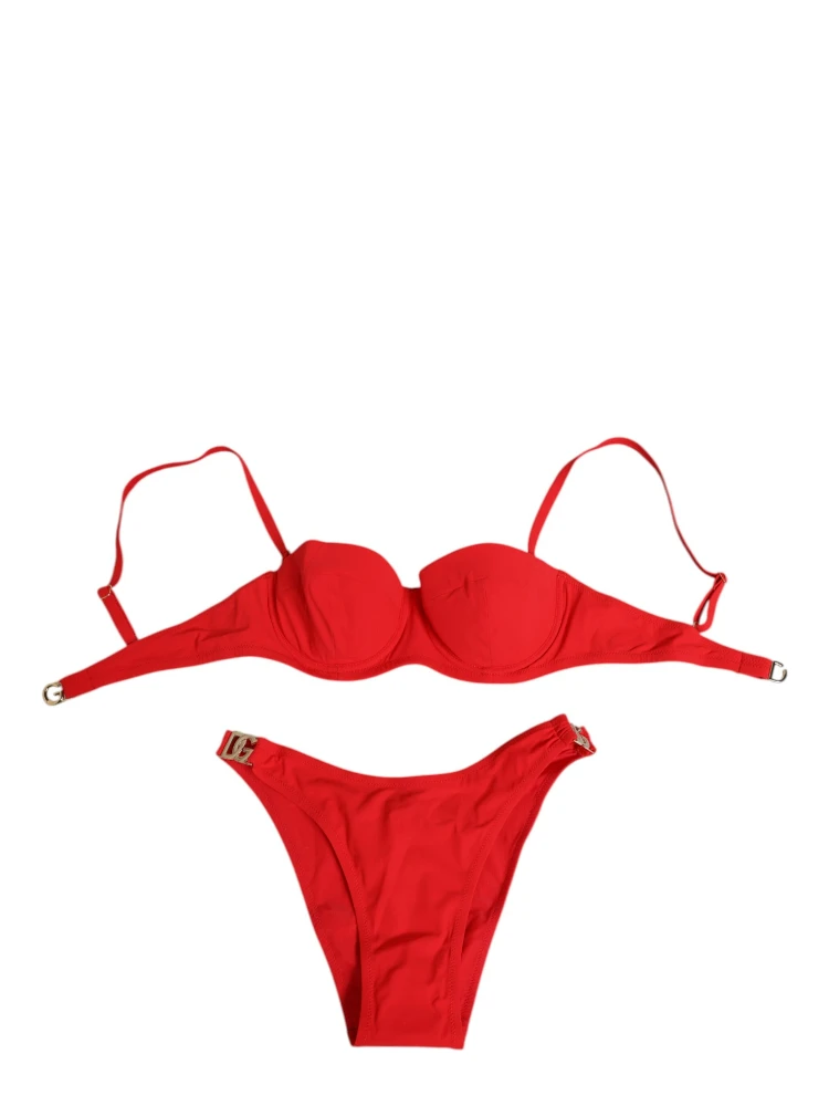Red Nylon Swimsuit 2 Piece Top Bottom Swimwear