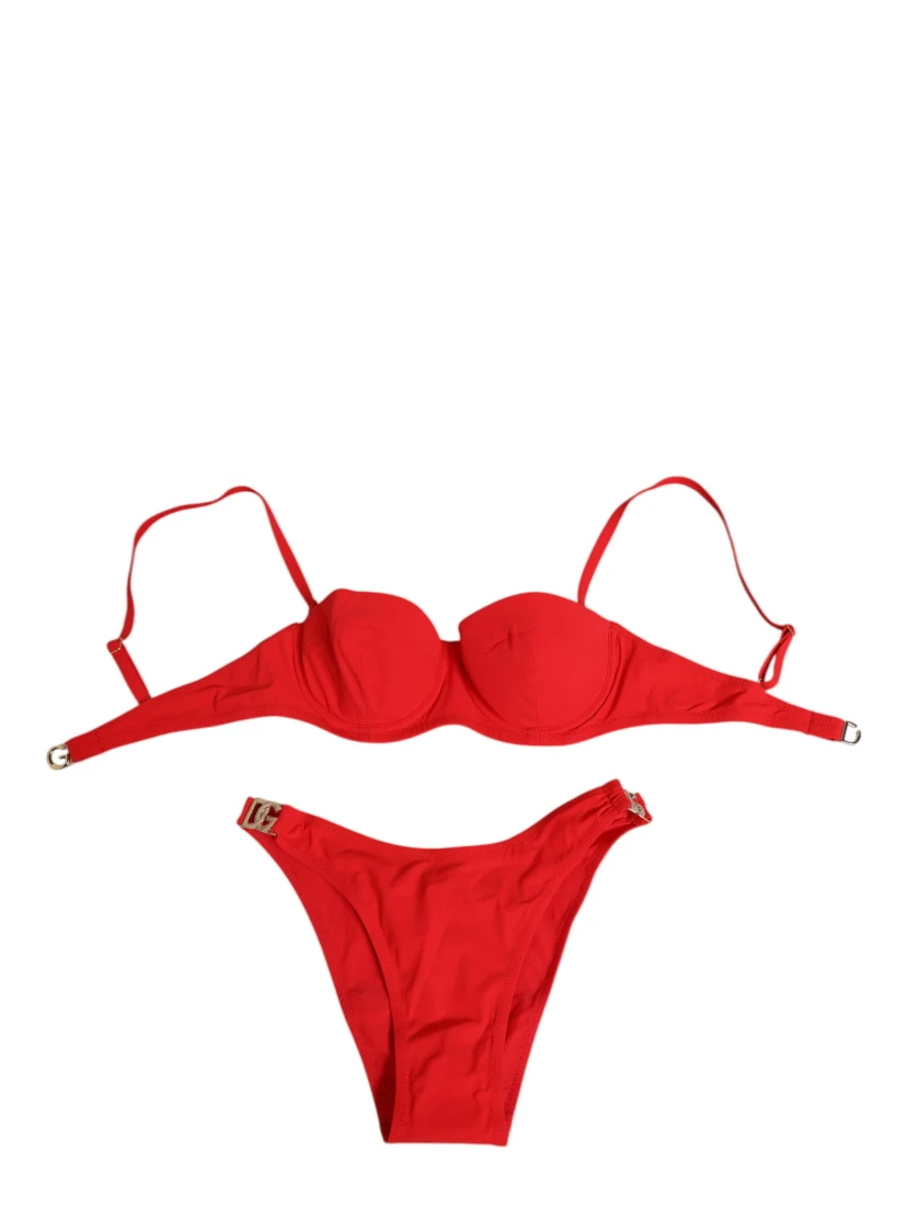 Red Nylon Swimsuit 2 Piece Top Bottom Swimwear