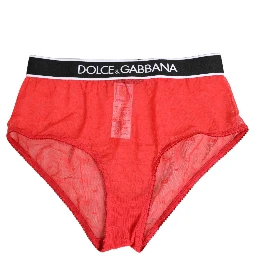 Red Nylon Logo Waistband Brief Panty Underwear