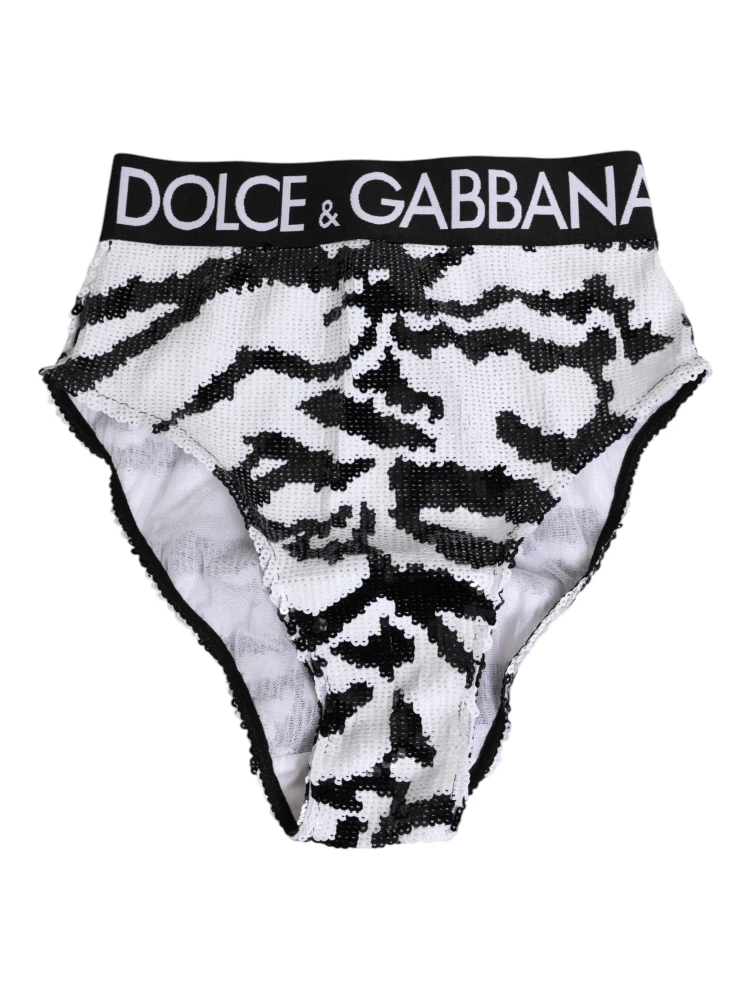Black White Sequin High Waist Panty Underwear