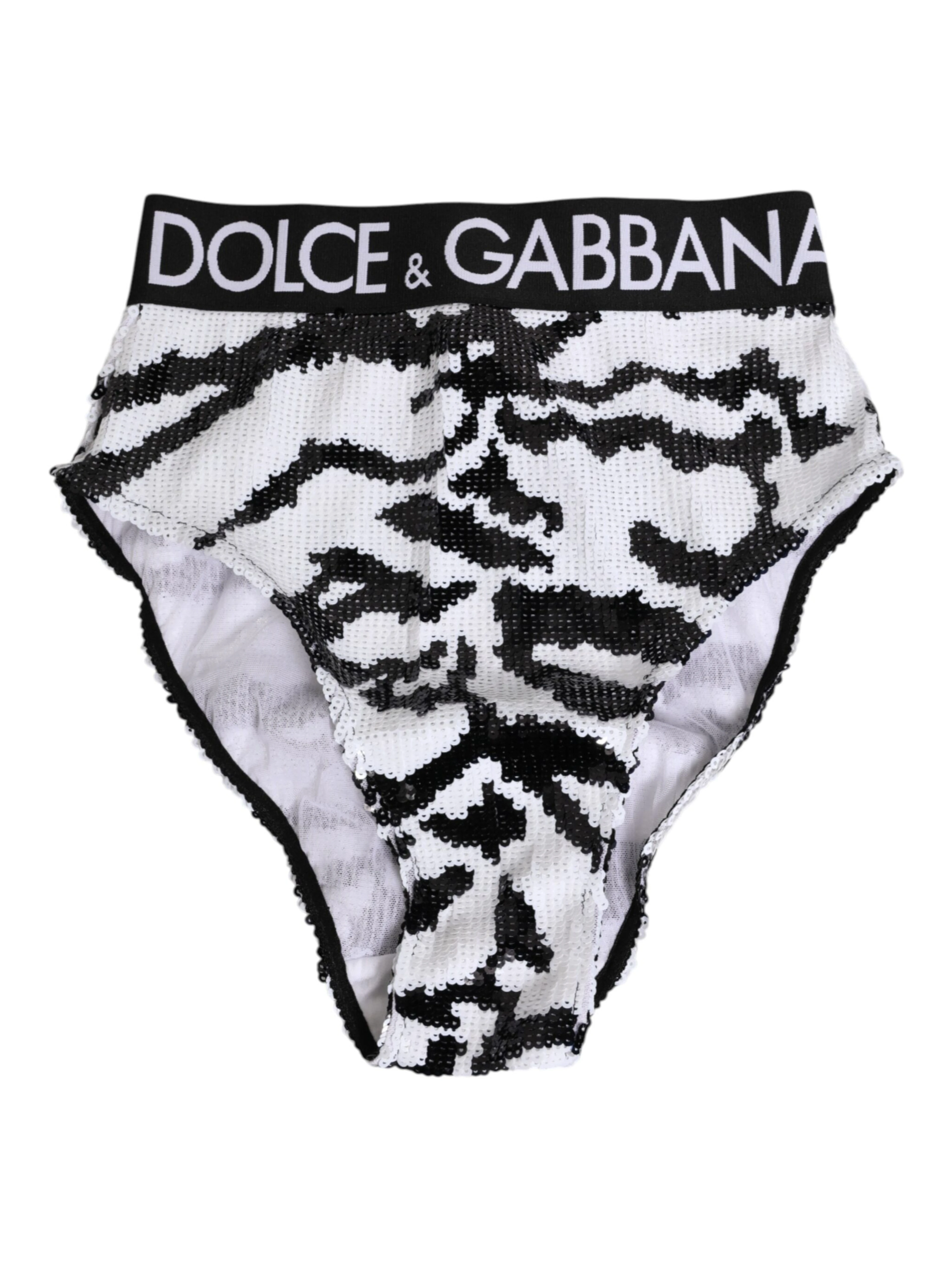 Black White Sequin High Waist Panty Underwear
