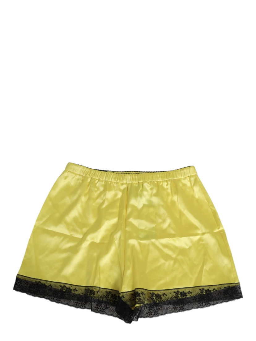 Yellow Satin Silk Mid Waist Underwear Shorts