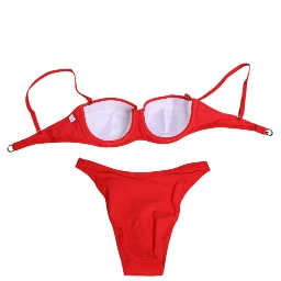 Red Nylon Swimsuit 2 Piece Top Bottom Swimwear