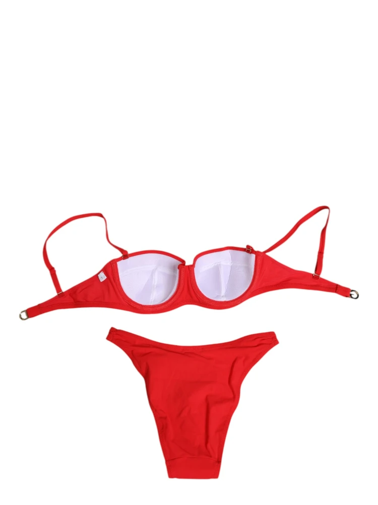 Red Nylon Swimsuit 2 Piece Top Bottom Swimwear alternative