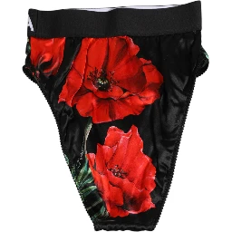 Black Floral Silk High Waist Panty Underwear