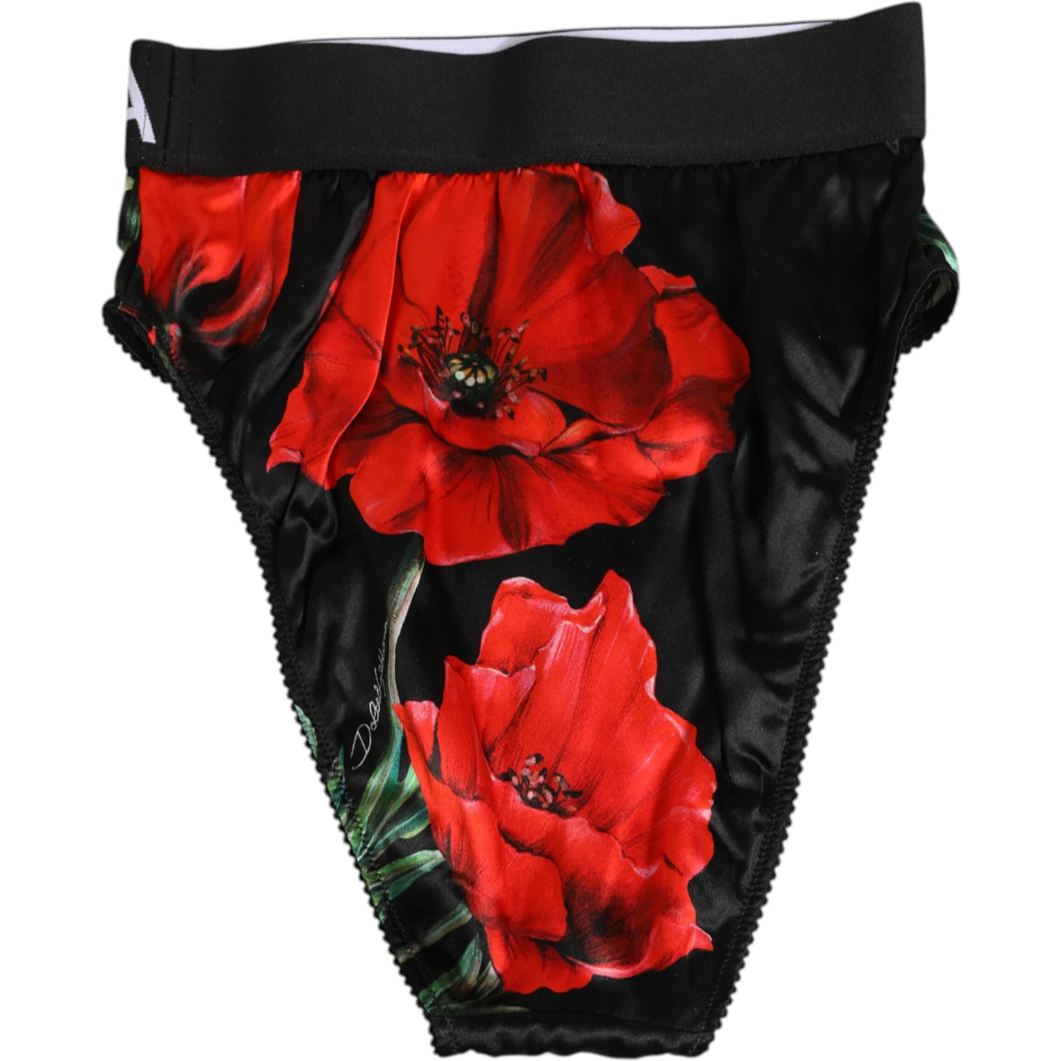 Black Floral Silk High Waist Panty Underwear