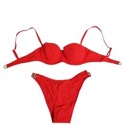 Red Nylon Swimsuit 2 Piece Top Bottom Swimwear
