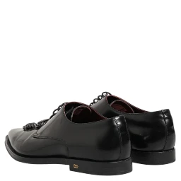 Black Leather Jeweled Crystals Derby Shoes