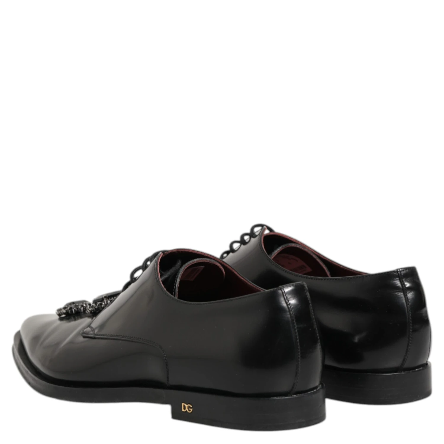 Black Leather Jeweled Crystals Derby Shoes